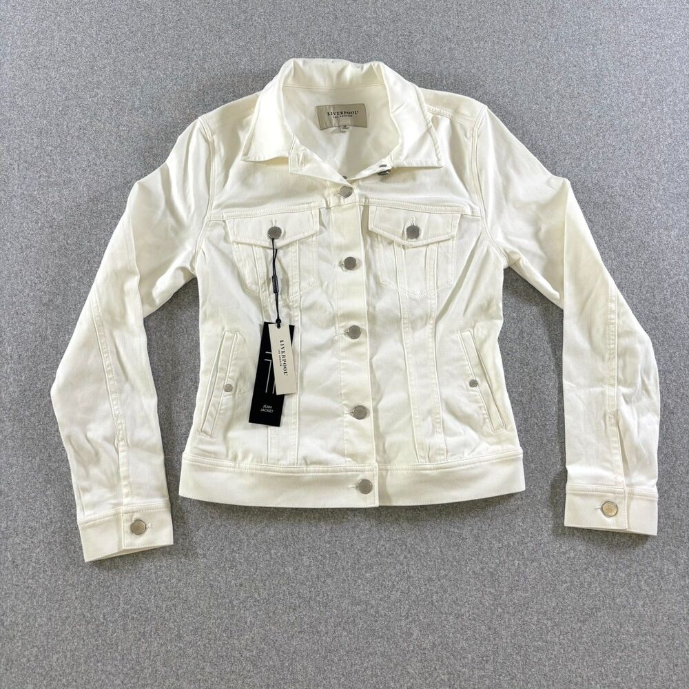 Liverpool Los Angeles White Denim Jean Jacket XS NWT Stretch Button Front